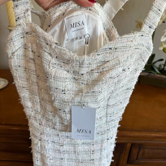 MISA Los Angeles Elke Tweed Midi Dress Medium NWT Metallic Revolve - Picture 5 of 9